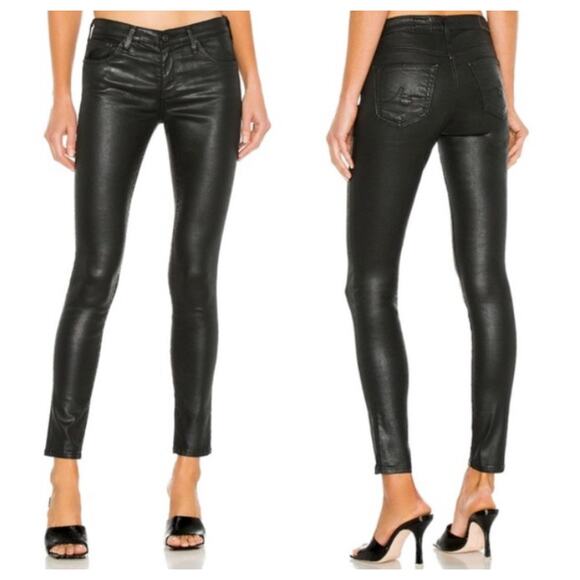 AG Zip-Up Legging Ankle Coated Black Jeans 27 Skinny Sleek Faux Leather - Picture 1 of 10
